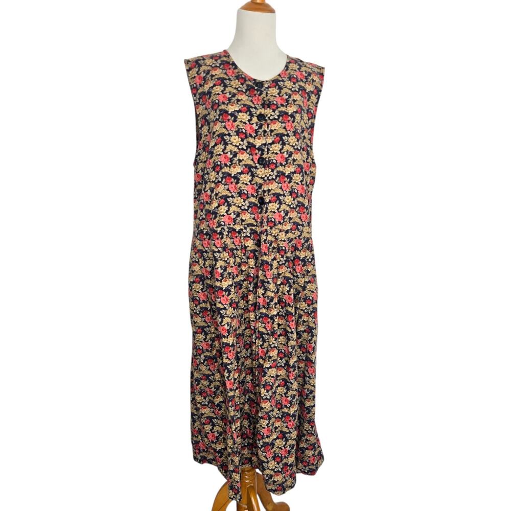 Vintage 80s Laura Ashley Floral Jumper Dress Modest Womens Fall Prairie Midi 10
